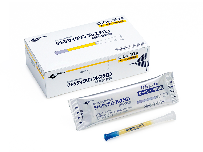 歯科用抗生物質製剤　「テトラサイクリン・プレステロン歯科用軟膏／カートリッジ型容器」の写真